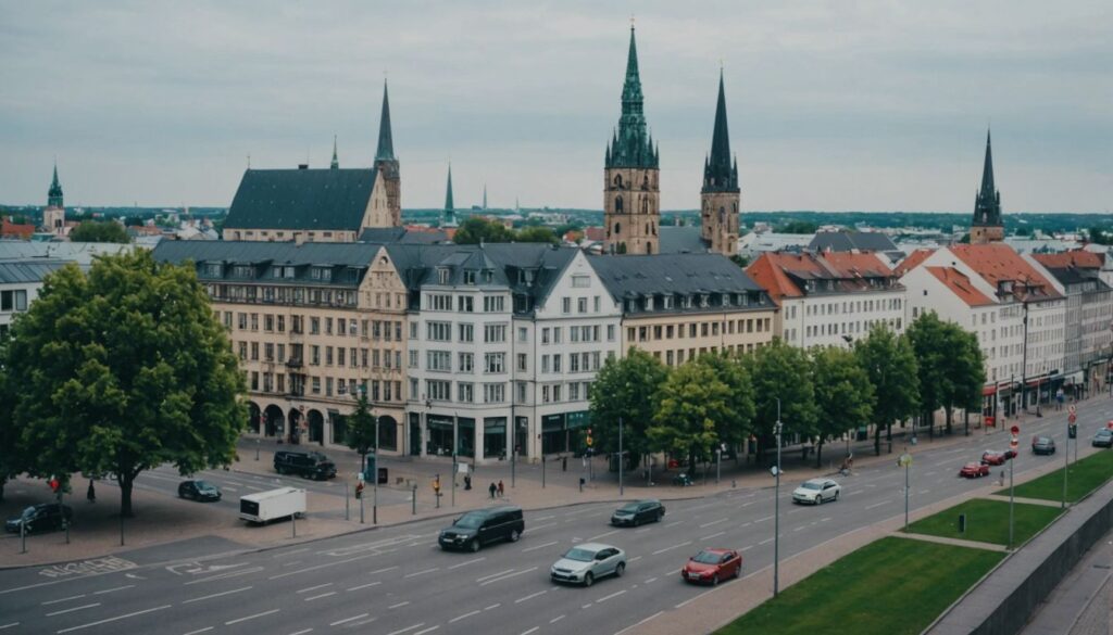 Braunschweig cityscape with modern and historical buildings, showcasing urban development in the 21st century.