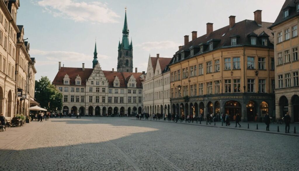 Braunschweig's historic architecture with grand palaces and bustling streets, showcasing its royal heritage as a residence city.